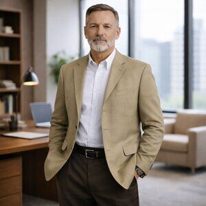 Gianfranco Ruffini Men's Sports Jacket Silk & Worsted Wool Size 39  Tan